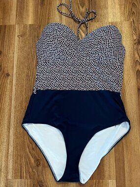 Huit Paris Woman's Blue Marine  Croisette Summer One=Piece Swimsuit Sz 36D